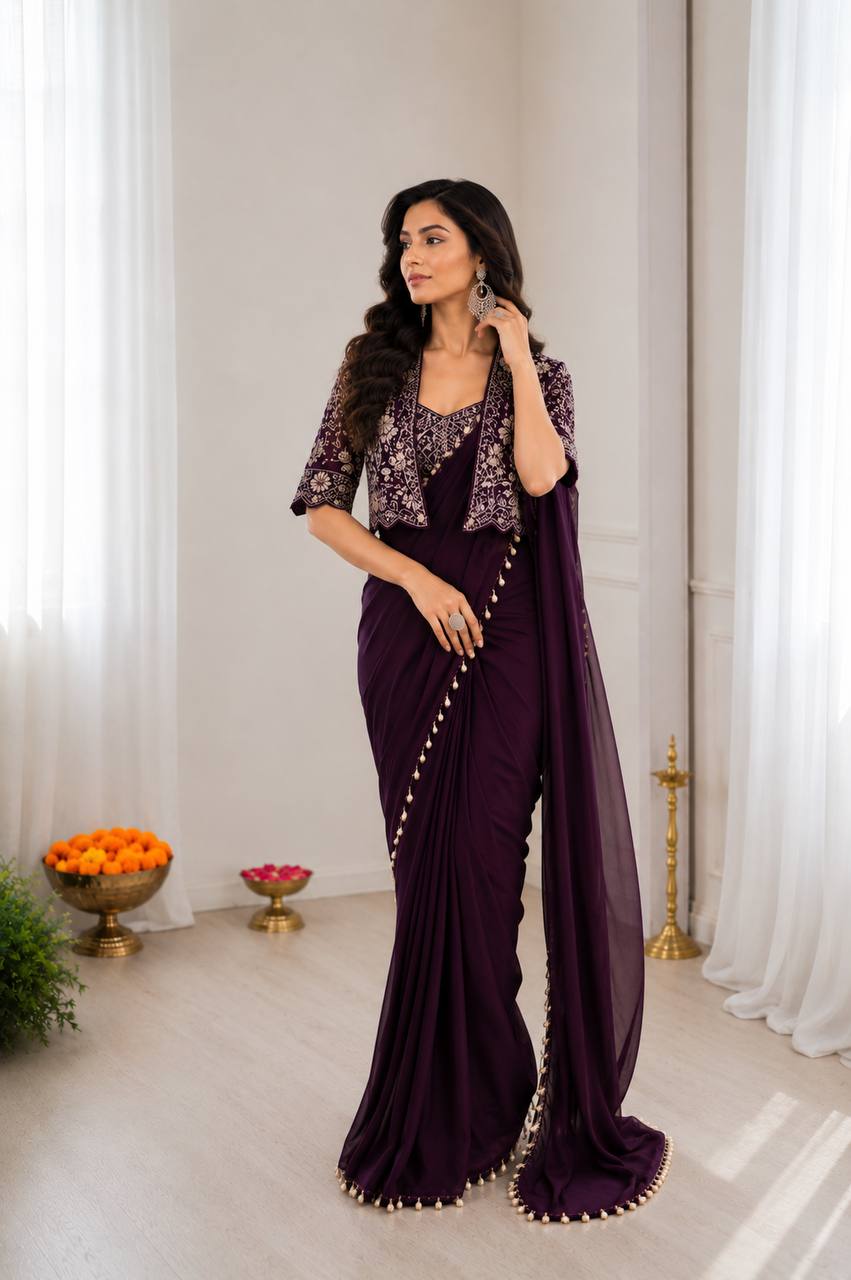 Premium Designer Ready-to-Wear Saree with Embroidered Jacket Blouse