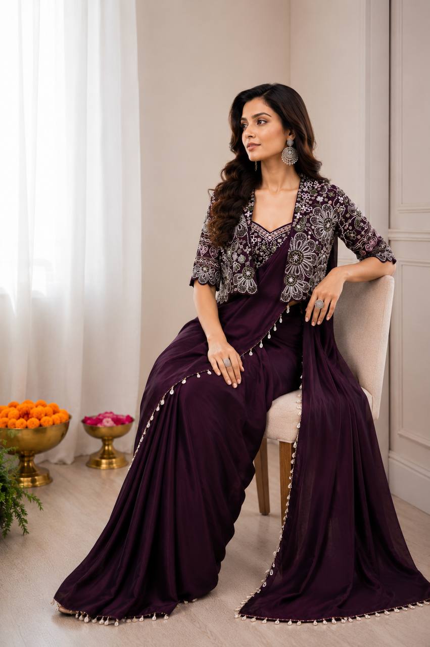 Premium Designer Ready-to-Wear Saree with Embroidered Jacket Blouse
