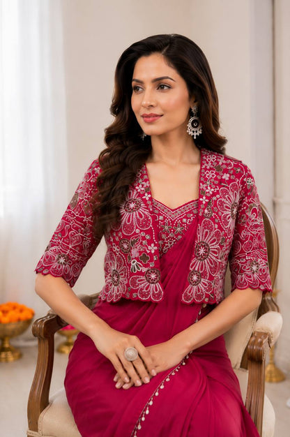 Premium Designer Ready-to-Wear Saree with Embroidered Jacket Blouse