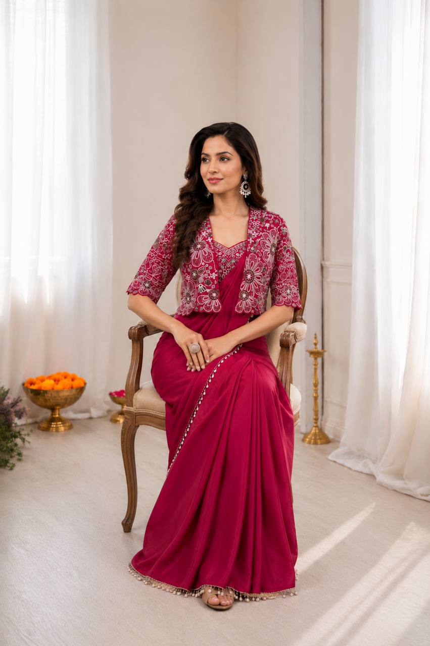 Premium Designer Ready-to-Wear Saree with Embroidered Jacket Blouse