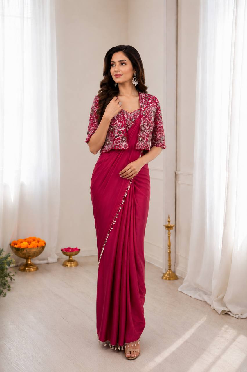 Premium Designer Ready-to-Wear Saree with Embroidered Jacket Blouse