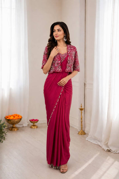 Premium Designer Ready-to-Wear Saree with Embroidered Jacket Blouse