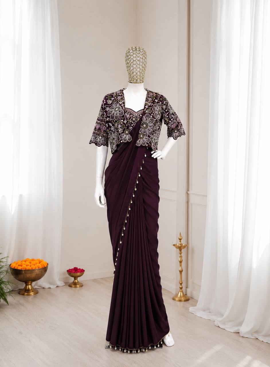 Premium Designer Ready-to-Wear Saree with Embroidered Jacket Blouse