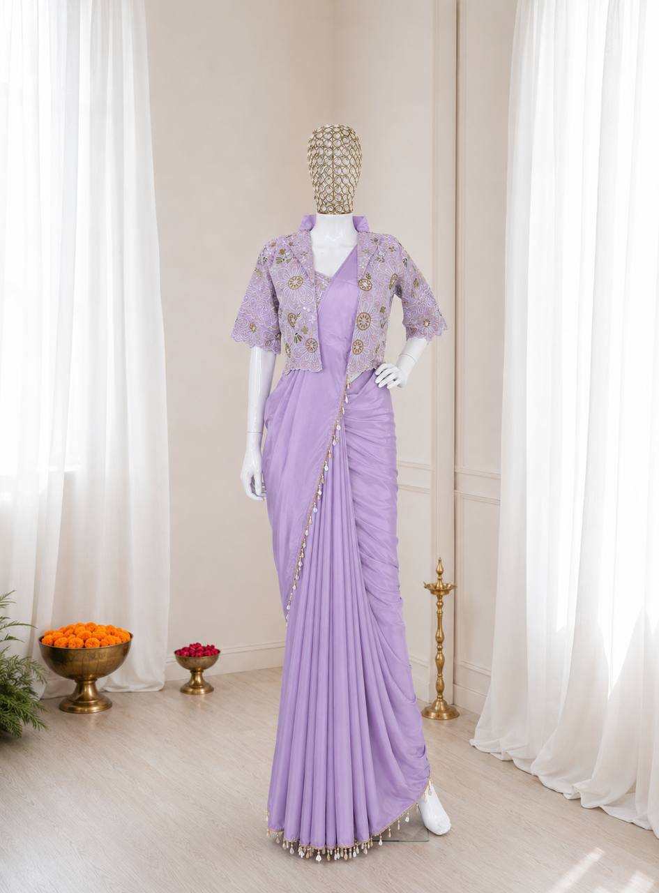 Premium Designer Ready-to-Wear Saree with Embroidered Jacket Blouse