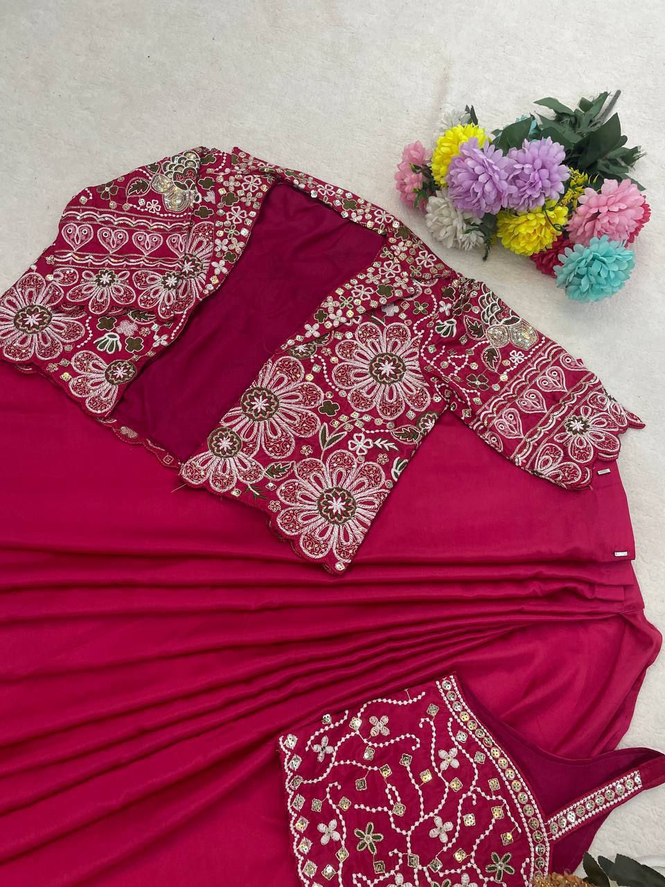 Premium Designer Ready-to-Wear Saree with Embroidered Jacket Blouse