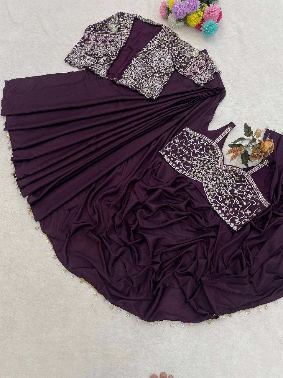 Premium Designer Ready-to-Wear Saree with Embroidered Jacket Blouse