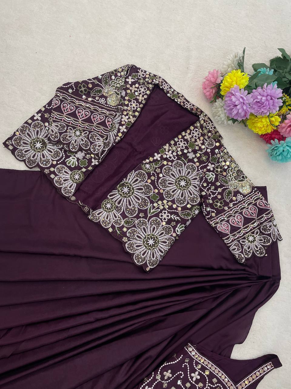 Premium Designer Ready-to-Wear Saree with Embroidered Jacket Blouse