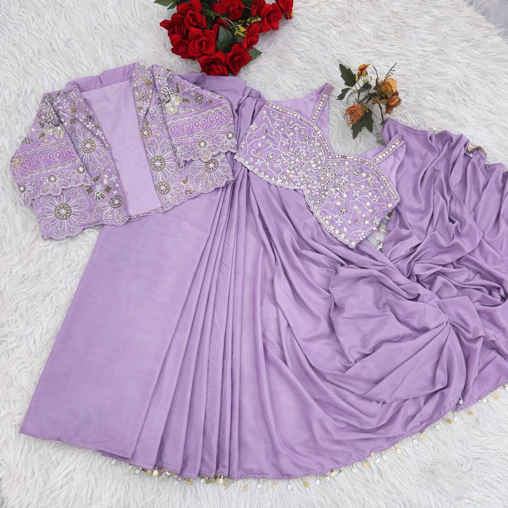 Premium Designer Ready-to-Wear Saree with Embroidered Jacket Blouse