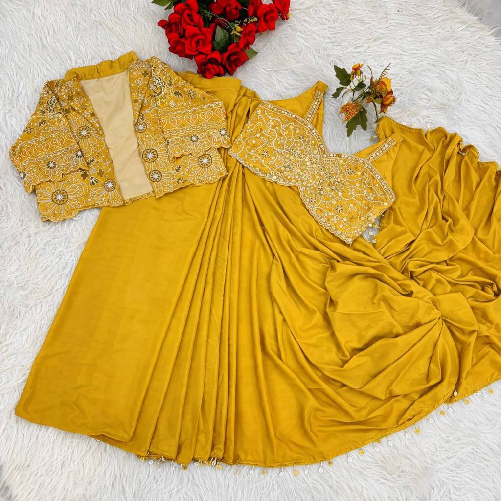 Premium Designer Ready-to-Wear Saree with Embroidered Jacket Blouse