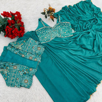 Premium Designer Ready-to-Wear Saree with Embroidered Jacket Blouse