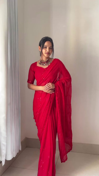 ✨ Midnight & Ruby Elegance Sequin Saree Collection 💫👑