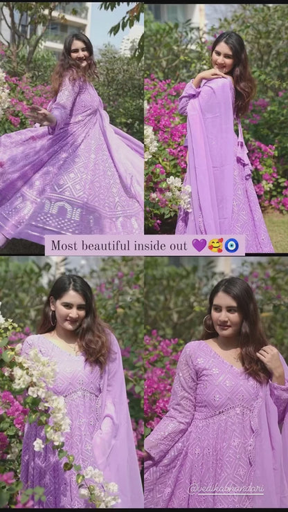 ✨Royal Lavender Embroidered Anarkali Suit Set with Dupatta✨