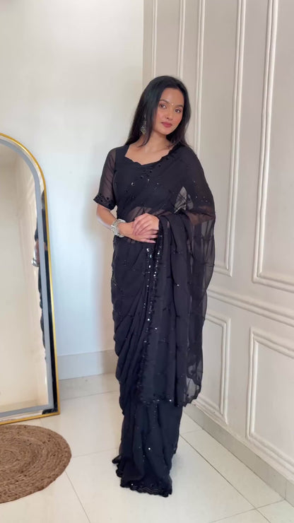 ✨ Midnight & Ruby Elegance Sequin Saree Collection 💫👑