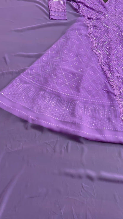 ✨Royal Lavender Embroidered Anarkali Suit Set with Dupatta✨