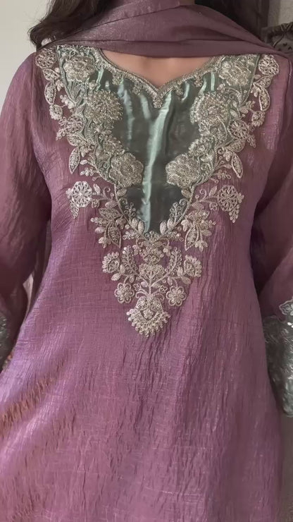 🌸 Dusty Rose Embroidered Palazzo Suit Set 🌸