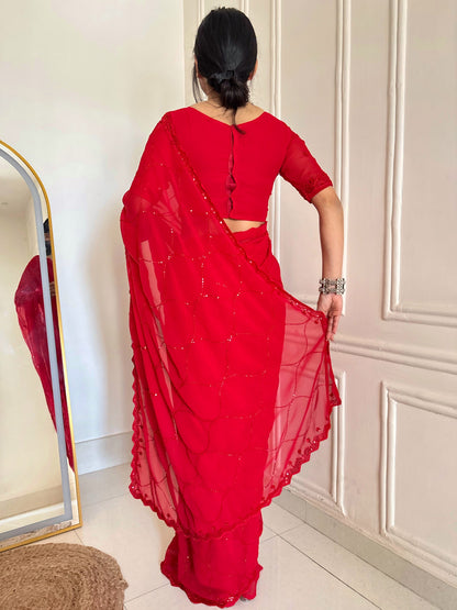 ✨ Midnight & Ruby Elegance Sequin Saree Collection 💫👑