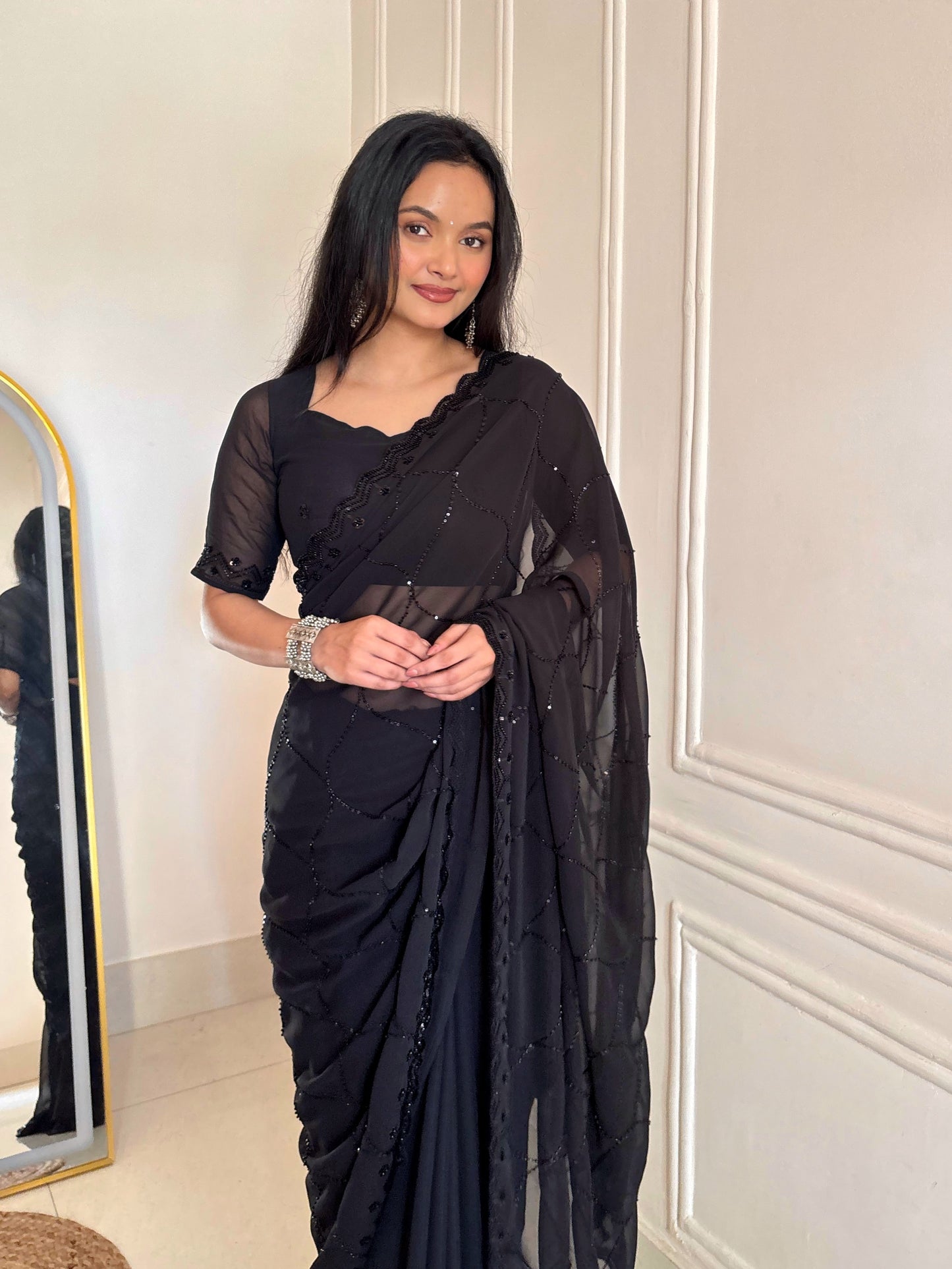 ✨ Midnight & Ruby Elegance Sequin Saree Collection 💫👑
