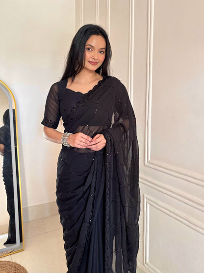 ✨ Midnight & Ruby Elegance Sequin Saree Collection 💫👑