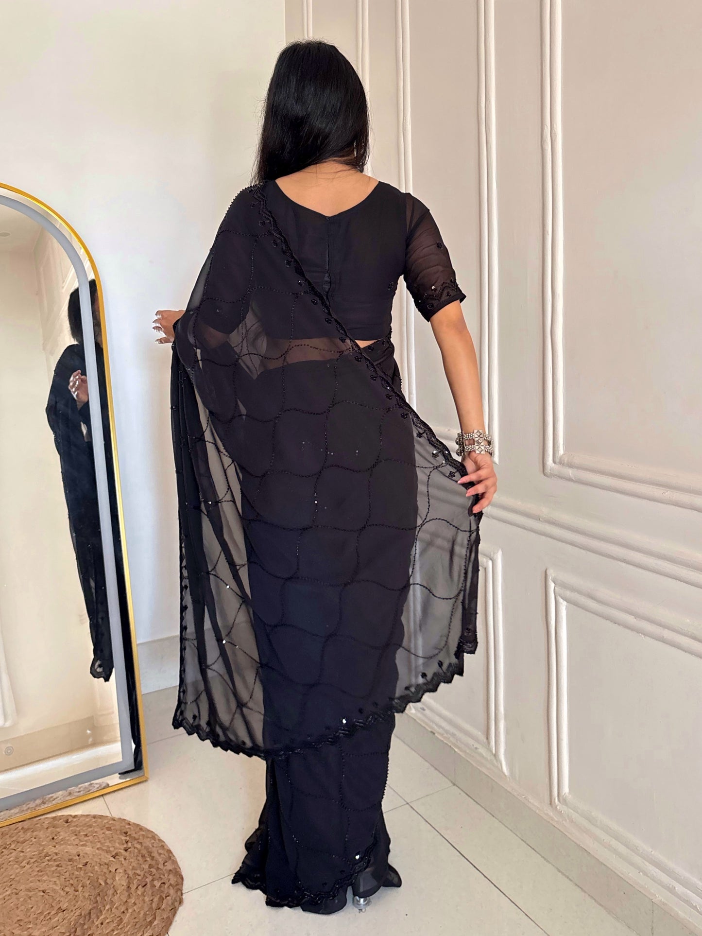 ✨ Midnight & Ruby Elegance Sequin Saree Collection 💫👑