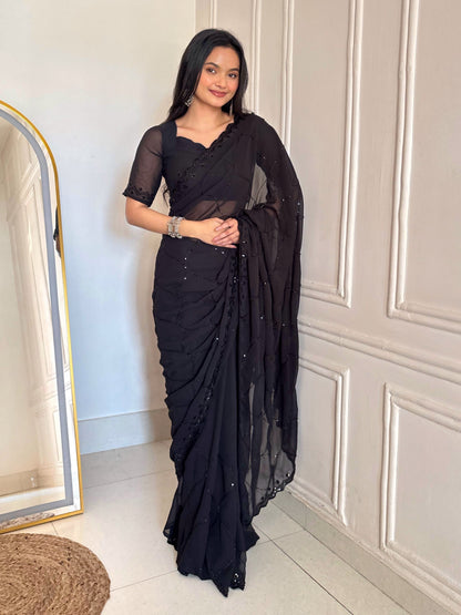 ✨ Midnight & Ruby Elegance Sequin Saree Collection 💫👑